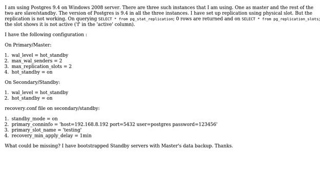 Slot replication not working in Postgres 9.4 смотреть онлайн