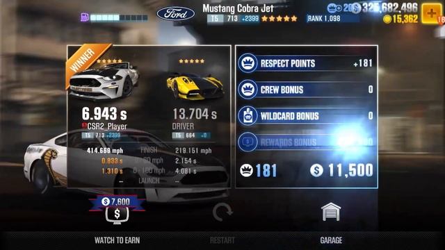 【CSR2】MUSTANG COBRA JET • tune & shift • 6.943 смотреть онлайн