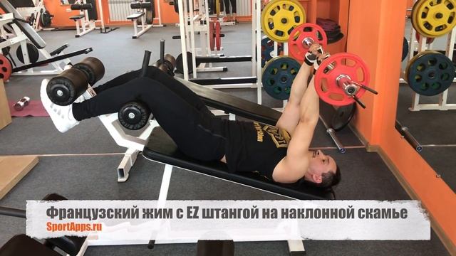 Французский жим с EZ штангой на наклонной скамье смотреть онлайн