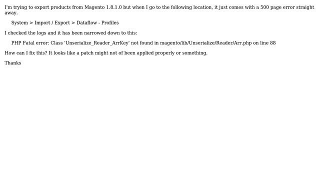 Magento: Product Export - Dataflow Profiles takes to 500 error page смотреть онлайн