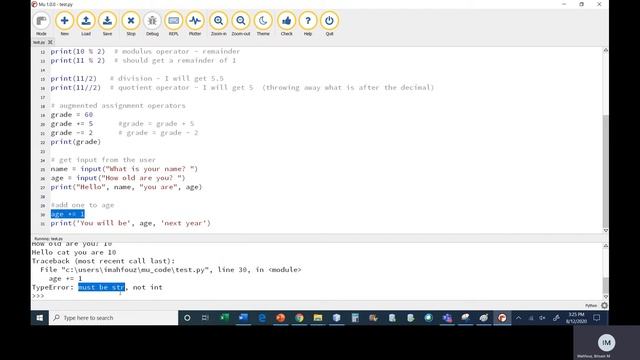 Python Chapter 2 Class 2 Part 2 User Input смотреть онлайн