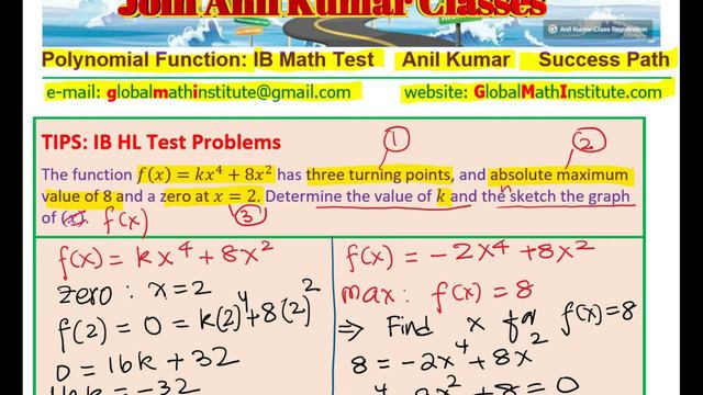 Find Value to k for Polynomial Quartic Function with 3 Turning Points and one Zero IB HL Math Test смотреть онлайн