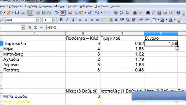Openoffice Calc Απλές πράξεις