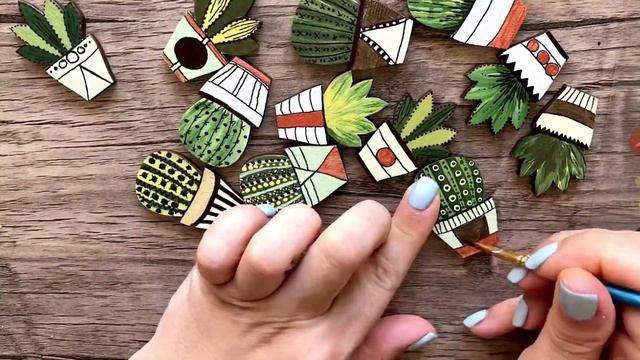 Tutorial cactus succulent pin, hand painted with epoxy resin. Кактус суккулент украшение со смолой смотреть онлайн