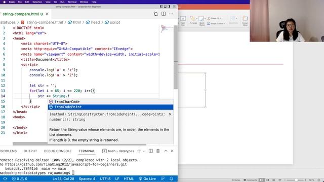 38. JavaScript Data Types: Strings - Compare Strings смотреть онлайн
