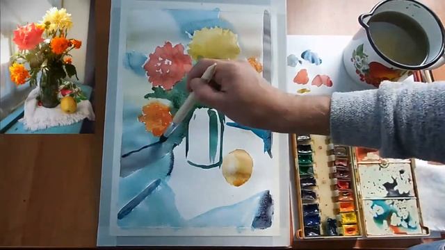 Этюд цветов акварелью без предварительного рисунка смотреть онлайн