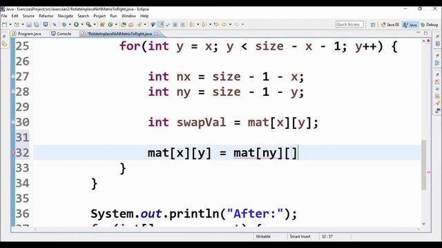 rotate inplace nxn matrix to right in java смотреть онлайн