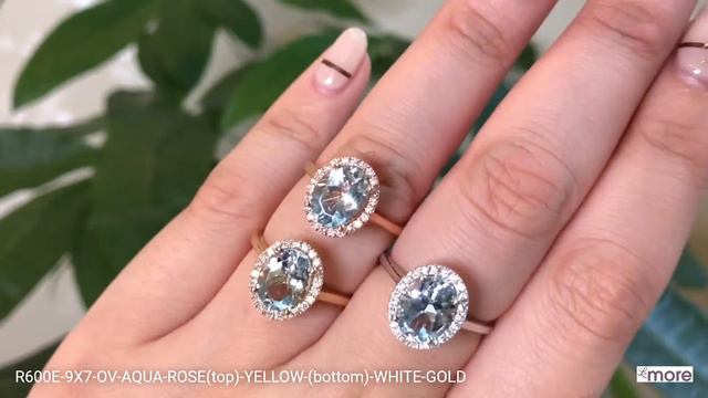 Oval Luna Halo Aquamarine Ring in Rose, Yellow, and White Gold смотреть онлайн