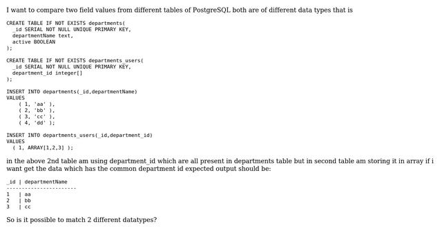 Databases: Is it possible to match two different Data types in PostgreSQL? смотреть онлайн