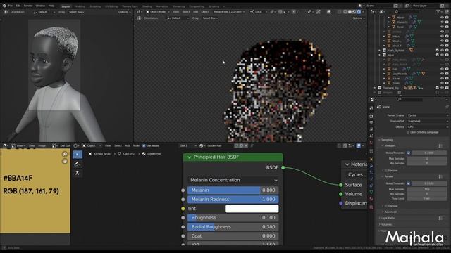 Golden African Hair with Glitter FX in Blender 3D смотреть онлайн