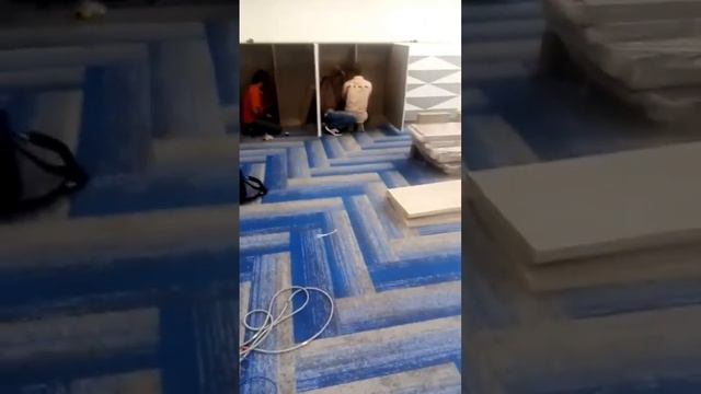 Herringbone Pattern Carpet Blue And Grey Theme #carpet #carpetdesign