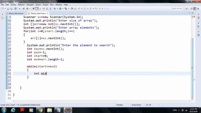 Binary Search in Array using JAVA | Eclipse Java Program | Search Element in an Array смотреть онлайн