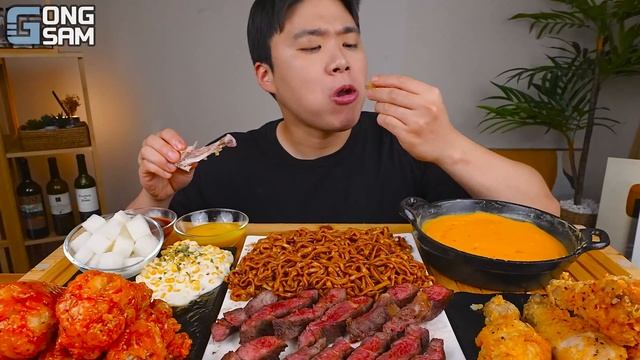 ASMR MUKBANG 직접 만든 양념 치킨먹방! 스테이크 짜파게티 레시피 & 먹방 FRIED CHICKEN AND BLACK BEAN NOODLES EATING SOUND! смотреть онлайн