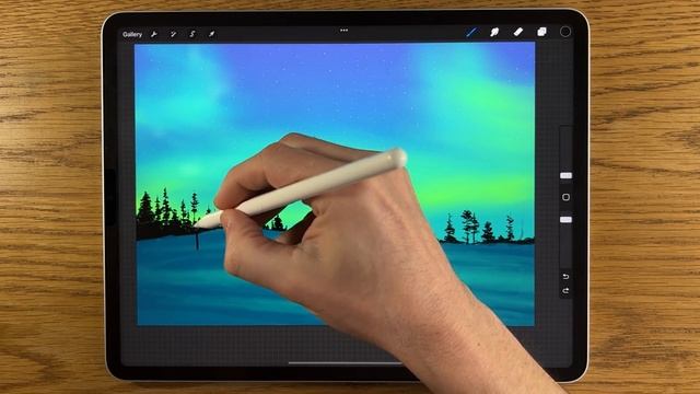 IPAD PAINTING TUTORIAL - Northern Lights Tree Landscape in Procreate смотреть онлайн