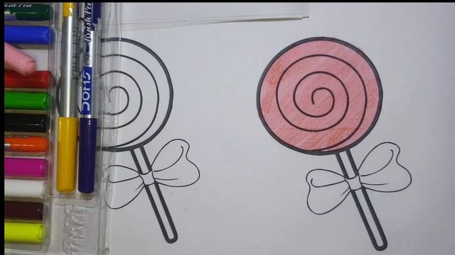 How To Draw A Loli Pop Drawing For Kids, Easy Step By Step Colouring And Painting For Kids Toodlers смотреть онлайн