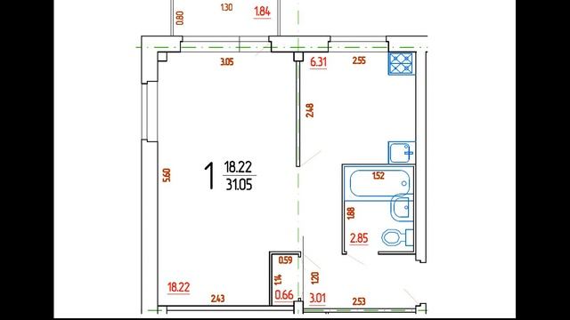 1-комнатная квартира, серия 1-335, хрущевка, торцевая, план с точными размерами стен. смотреть онлайн