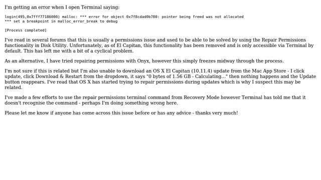 Terminal Error: pointer being freed was not allocated \*\*\* set a breakpoint in... смотреть онлайн
