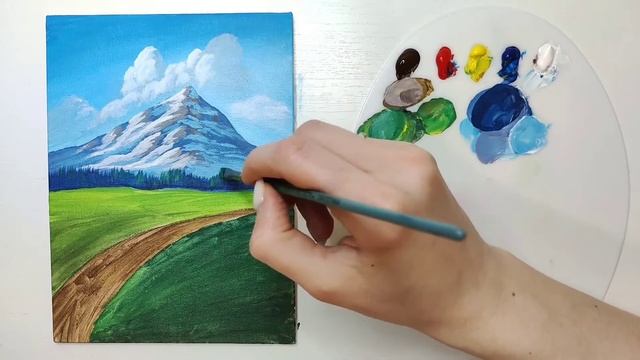 Как нарисовать горный пейзаж акриловыми красками на хлопковом холсте. Подробная видеоинструкция. смотреть онлайн