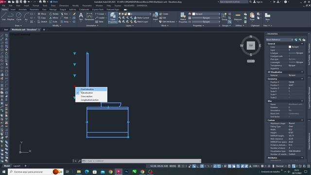 Autocad Dynamic Block - Washbasin unit (Elevation and Section) смотреть онлайн