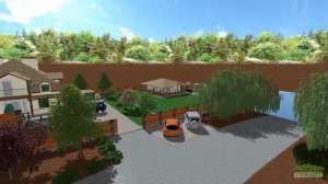 Ландшафтный дизайн участка 13 соток с баней на берегу пруда