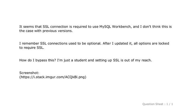 MySQL : How do I disable SSL Requirement in MySQL Workbench? смотреть онлайн