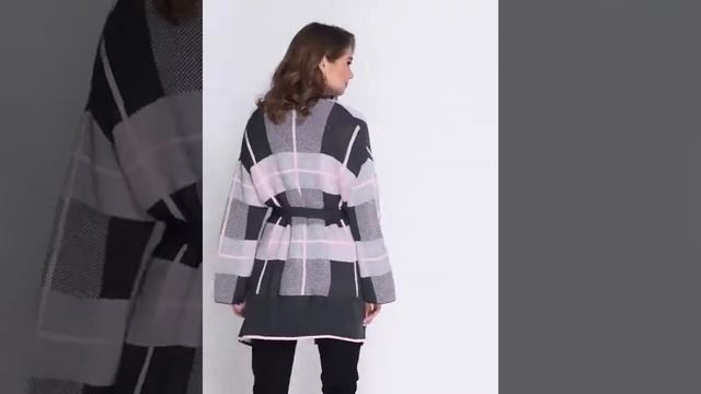 Вязаный кардиган в клетку «Николь» (графит, серый, розовый) смотреть онлайн