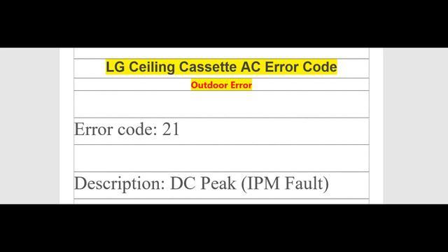 LG Ceiling Cassette AC Error Code 21 смотреть онлайн