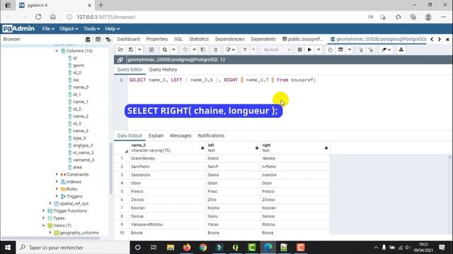[Geo_MYTNMAC] PgAdmin4 (24) SUBSTRING/LEFT/RIGHT/LPAD Segmenter et compléter une chaine de caractèr смотреть онлайн