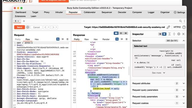 PRACTITIONER LEVEL DOM XSS using web messages and a JavaScript URL смотреть онлайн