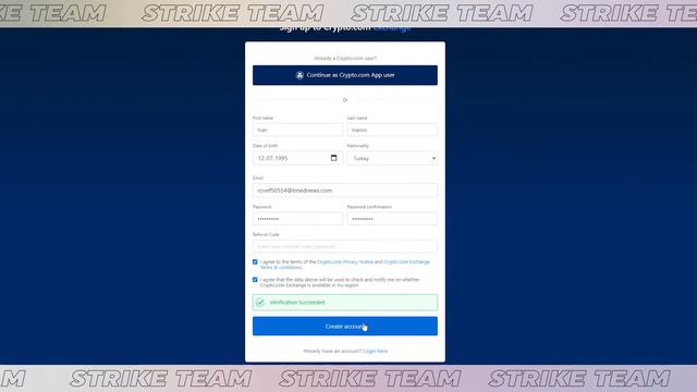 STRIKE TEAM: Регистрация на CRYPTO.COM