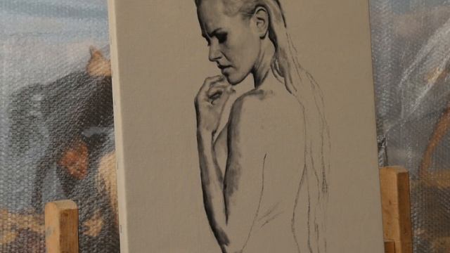 Девушка с длинными волосами  Холст, масло  80х40  Процесс  Часть 2  Художник Геннадий Улыбин