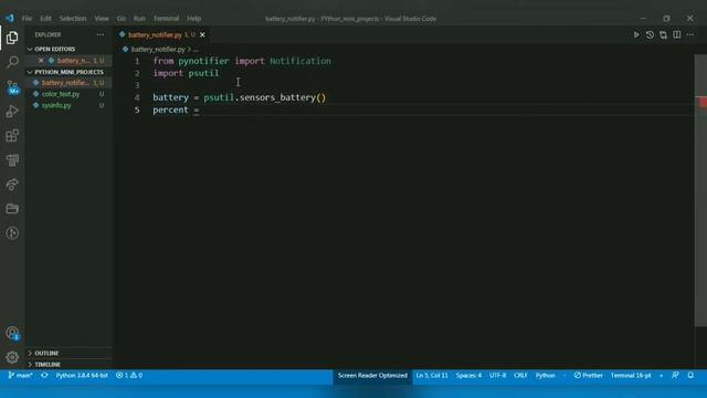 How to create a battery percentage notifier using python | Python Mini Projects | Crazy Coders смотреть онлайн