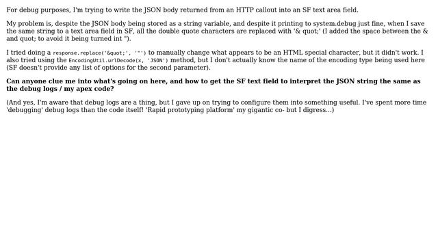 Salesforce: Storing JSON response in SF text field gives '"' instead of double quotes (") смотреть онлайн