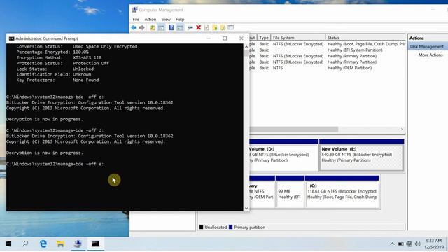 Disable BitLocker encryption Through CMD (Tắt BitLocker sử dụng CMD) смотреть онлайн