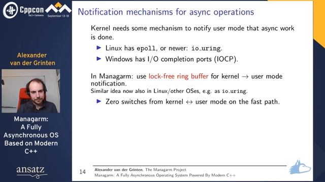 Managarm: A Fully Asynchronous OS Based on Modern C++ - Alexander van der Grinten - CppCon 2020 смотреть онлайн