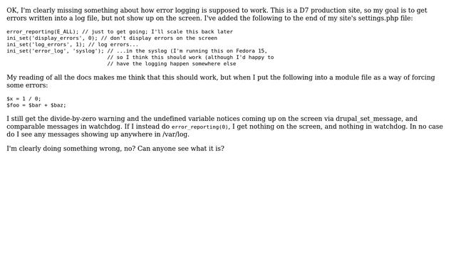 Drupal: How to get php error logging working properly in a production site? смотреть онлайн