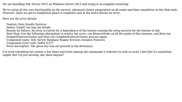 Databases: Error installing Clustering with SQL Server 2012 on Windows Server 2012 смотреть онлайн