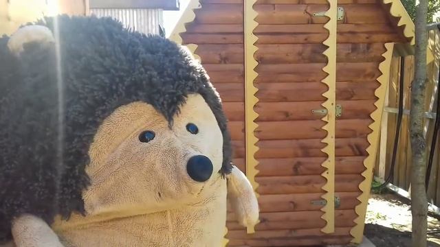 Ёжик Фуфуня красит деревянный дачный туалет - туалетная кабинка деревянная - strojnasto.ru смотреть онлайн