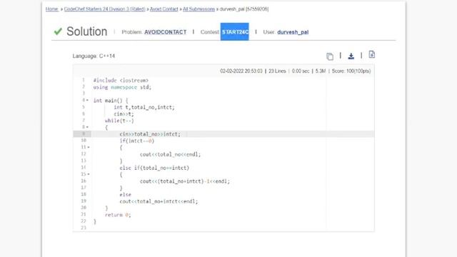 Codechef Avoid Contact Solution |Code:AVOIDCONTACT смотреть онлайн