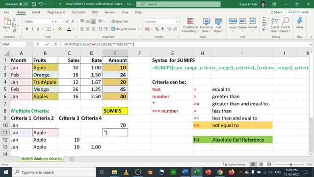 SUMIFS Function in Excel 2019 (Multiple Criteria) | 2020 смотреть онлайн