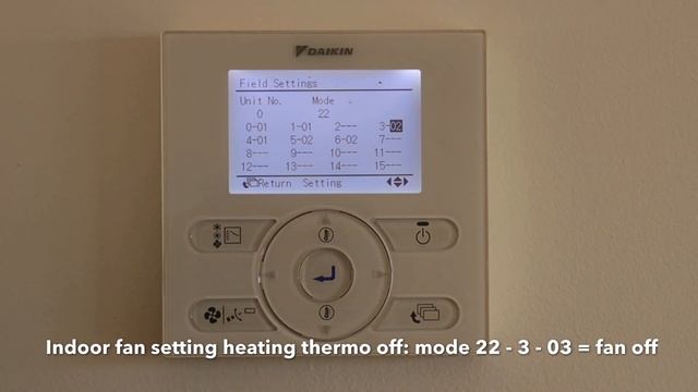 Daikin BRC1E63 controller set up field settings cycle fan off, activate sensor in wall controller смотреть онлайн