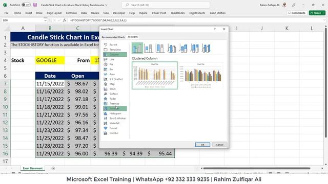 Candle Stick Chart in Excel | STOCKHISTORY Function смотреть онлайн