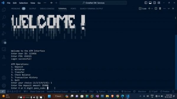OctaNet SW. Services || ATM Interface Using Python|| Console-Based || Python Developer Intern