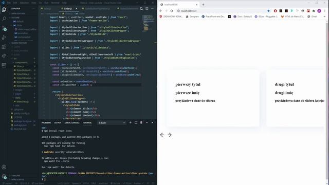 DRAG SLIDER ANIMATION WITH ARROW BUTTONS|FRAMER-MOTION|STYLED-COPOMENTS|PORADNIK смотреть онлайн