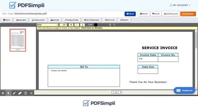 Filling Out Blank Invoice Template PDF @ PDFSimpli.com. Most Popular Forms смотреть онлайн
