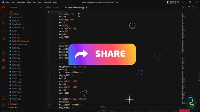 Doreamon code in Python turtle import graphics | Python Programming Hub смотреть онлайн