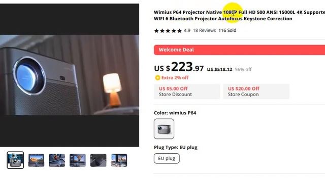 Wimius P64 Projector Native 1080P Full HD 500 ANSI 15000L 4K Supported WIFI 6 Bluetooth Projector смотреть онлайн