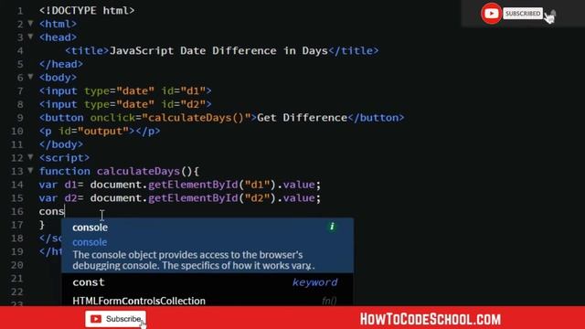 JavaScript Date Difference in Days - HowToCodeSchool.com смотреть онлайн