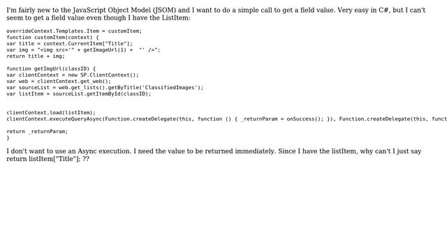 Sharepoint: SharePoint - How to get field value using JSOM + JSLink without Async call смотреть онлайн