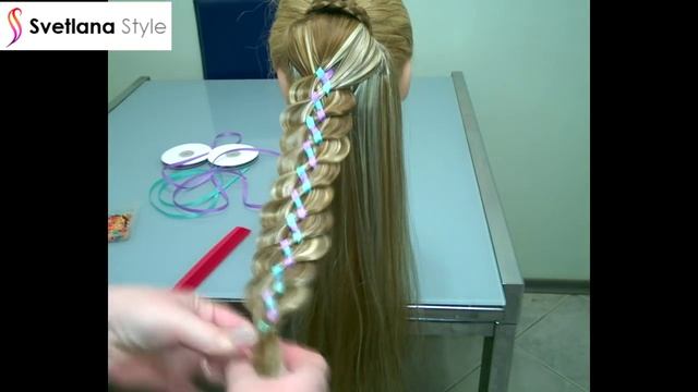 Six strand braid with a ribbons | Шести-прядная коса с лентами смотреть онлайн
